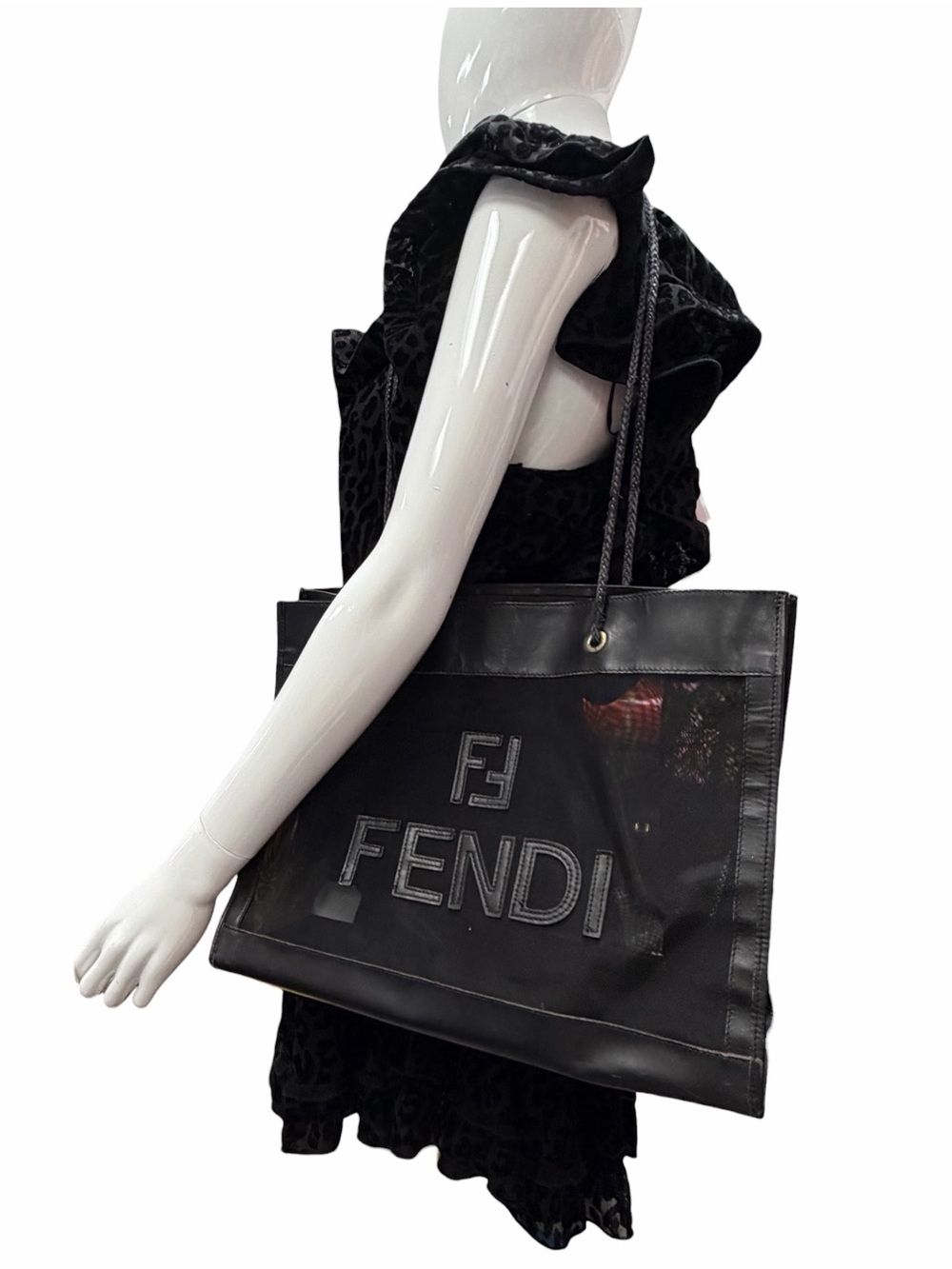 Fendi FF Zucca black mesh shopper tote bag - Picture 8 of 15